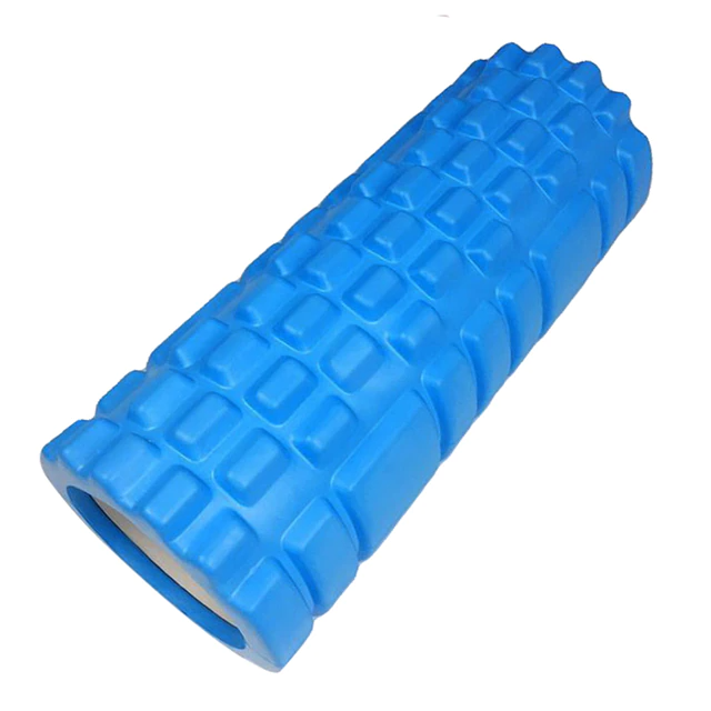 Blue Fitlybuy foam roller with a textured FlexTech grid surface for muscle massage, shown on a white background.