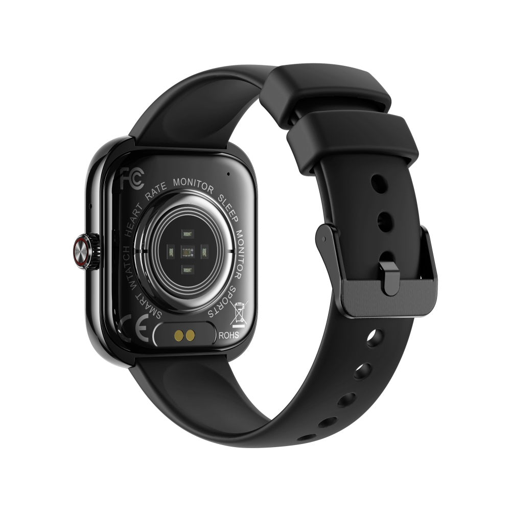 Fitlybuy Kexi-Life health smartwatch, black, showing the back sensor array for heart, sleep, and health monitoring.