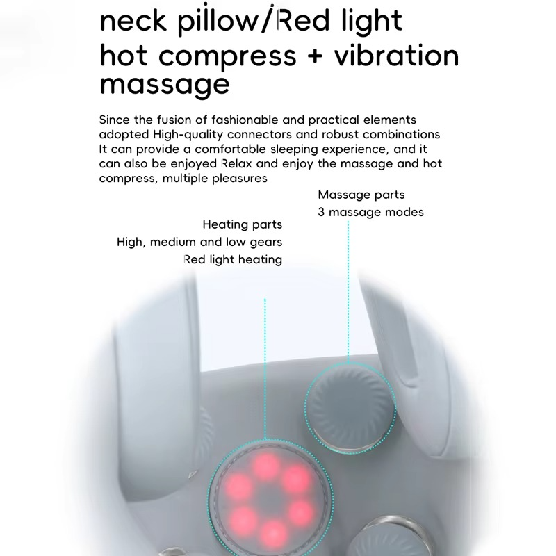 Fitlybuy electric neck traction device in white with red light heating, vibration massage, and heat control features.