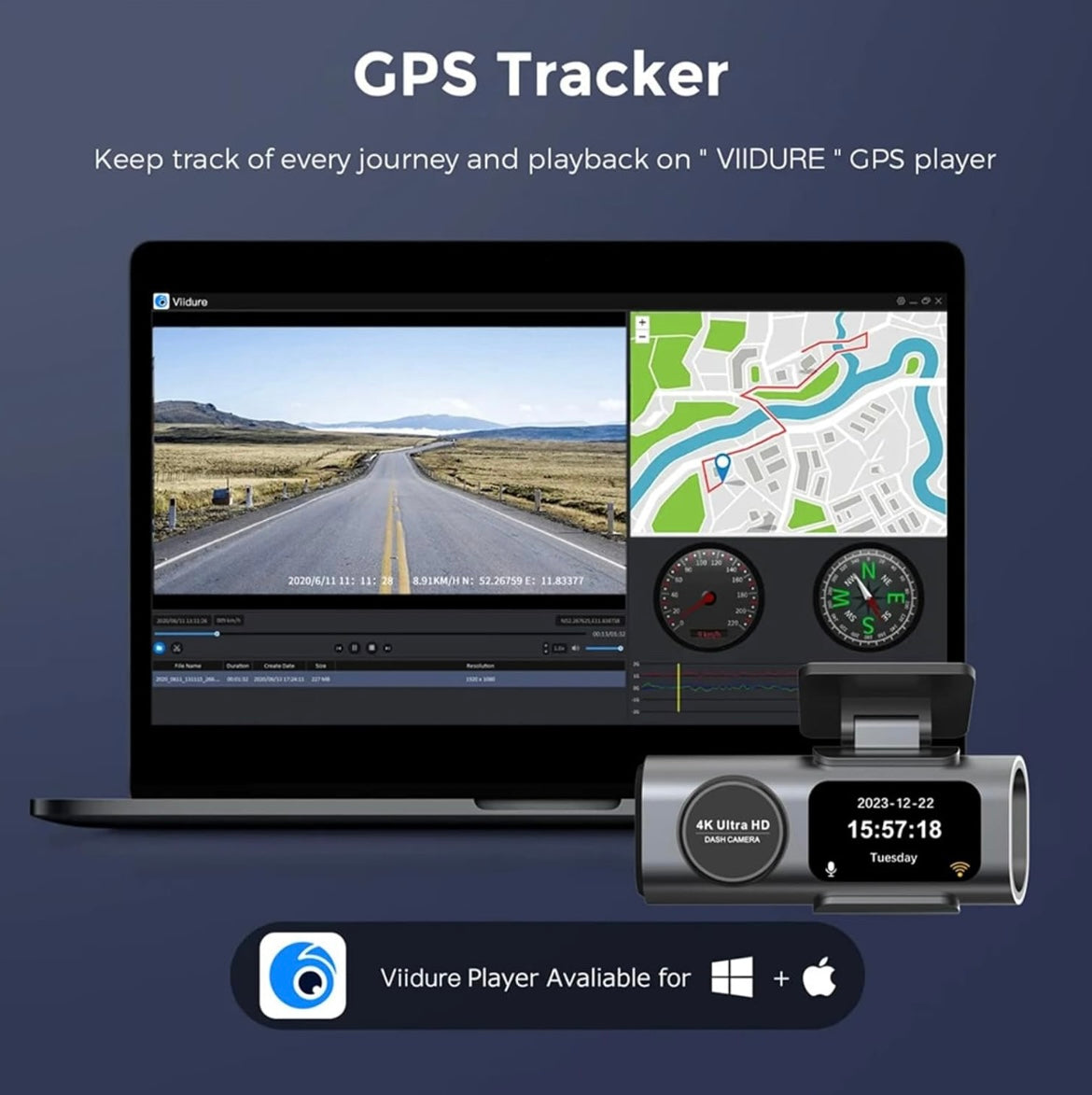 TrailVision 4K Wifi Dual Front And Rear Dash Cam With 64GB Memory Card
