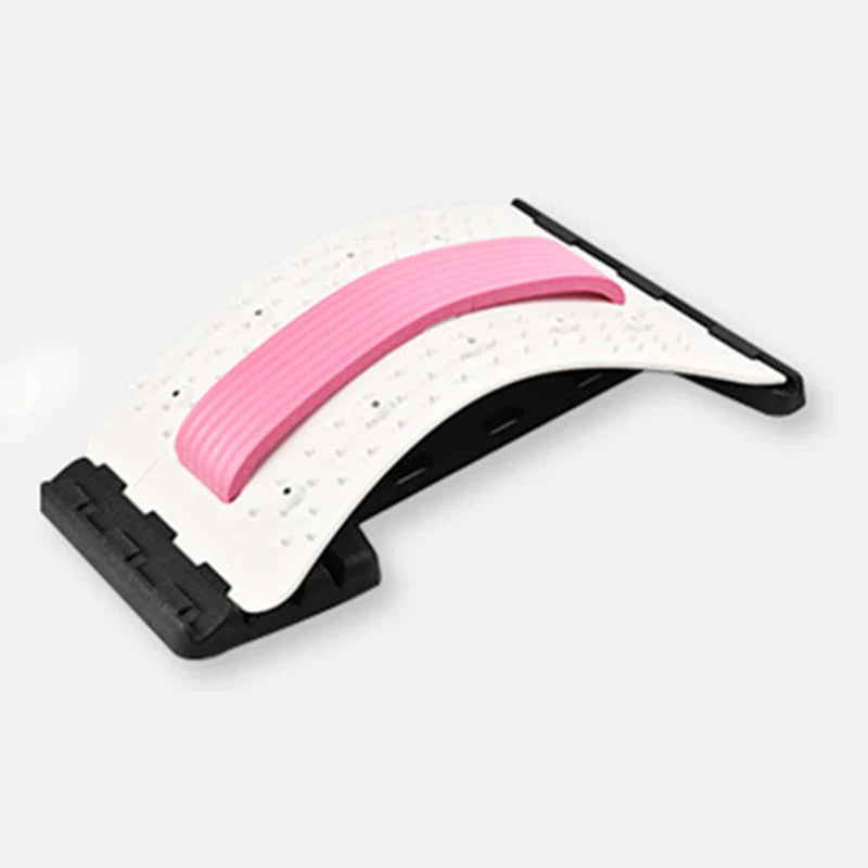 Fitlybuy white and pink arched back relief stretcher with black base for ergonomic spine alignment on a white background.