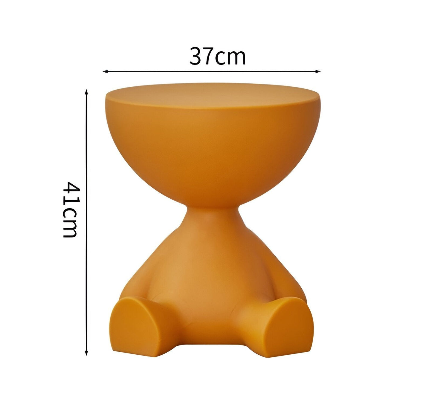 Yellow Fitlybuy Ylix round coffee table shaped like a person sitting, 37cm wide by 41cm tall, on a white background.
