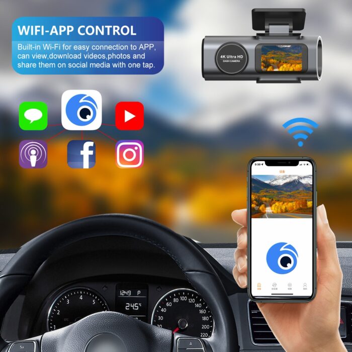 TrailVision 4K Wifi Dual Front And Rear Dash Cam With 64GB Memory Card