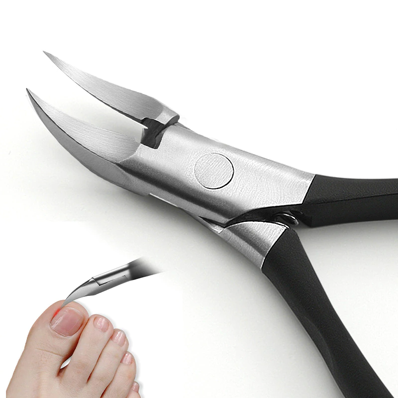 Fitlybuy NailCutter Pro silver steel toenail clipper with black grip, featuring precision tip for ingrown nail relief.