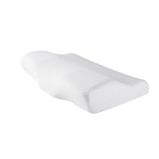 White Fitlybuy Dream Align memory foam pillow with an ergonomic contoured shape for adaptive neck support.