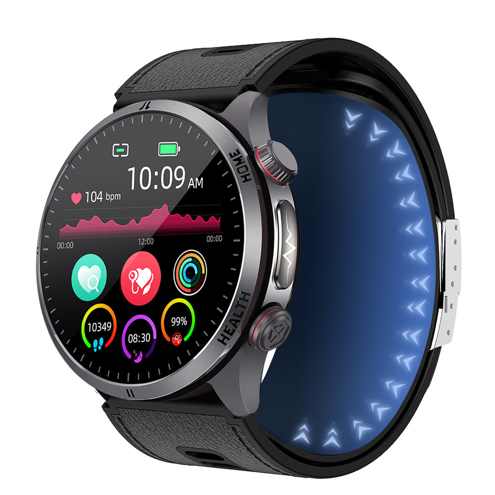 Fitlybuy Kexi-Life Max 5 smartwatch: black round health tracker with ECG, blood sugar monitor, and touchscreen display.