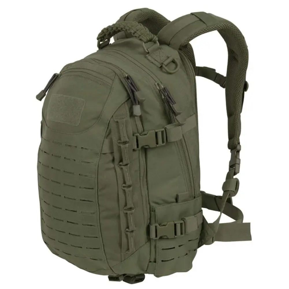 Olive green Fitlybuy Commando 30L tactical backpack with MOLLE webbing, paracord handle, and adjustable straps.