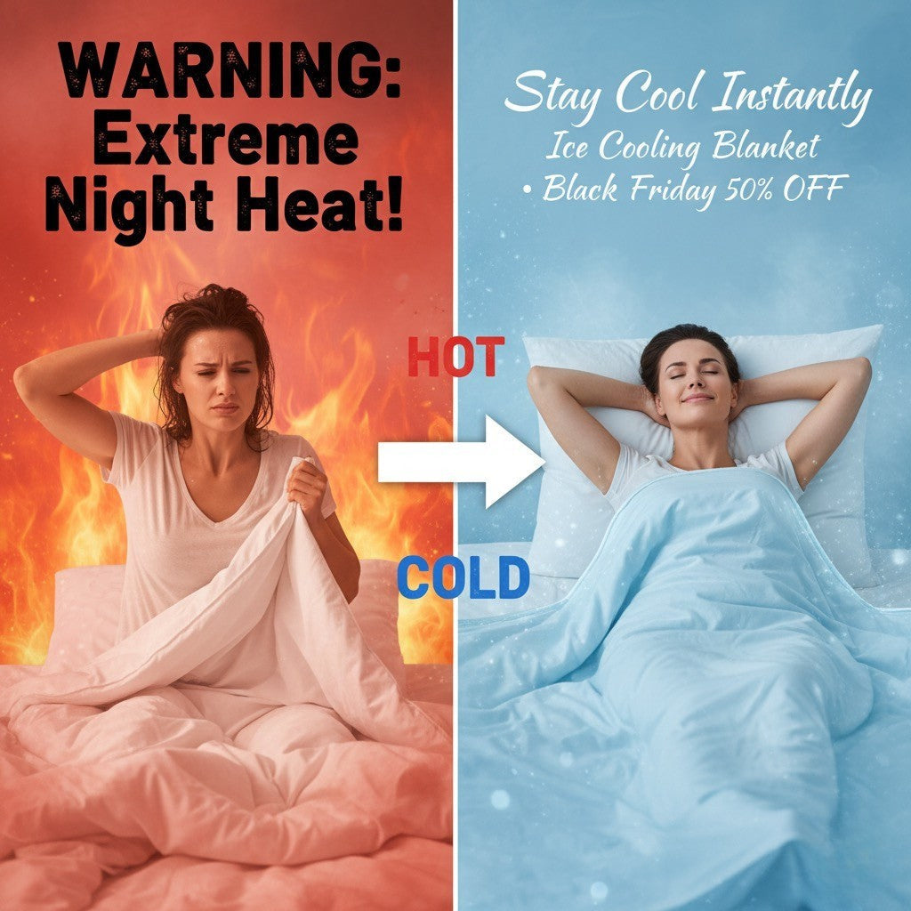 Fitlybuy Aussie Cool ice blanket with ChillTech fabric showing a woman sleeping comfortably in a cool blue environment.
