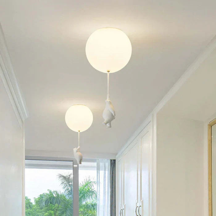 Fitlybuy CloudBear white LED ceiling lights featuring cute bear figurines holding glowing balloon-style pendants.