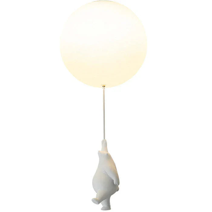 Fitlybuy CloudBear LED nursery pendant: A white bear figurine holding a glowing, round balloon-style ceiling light.