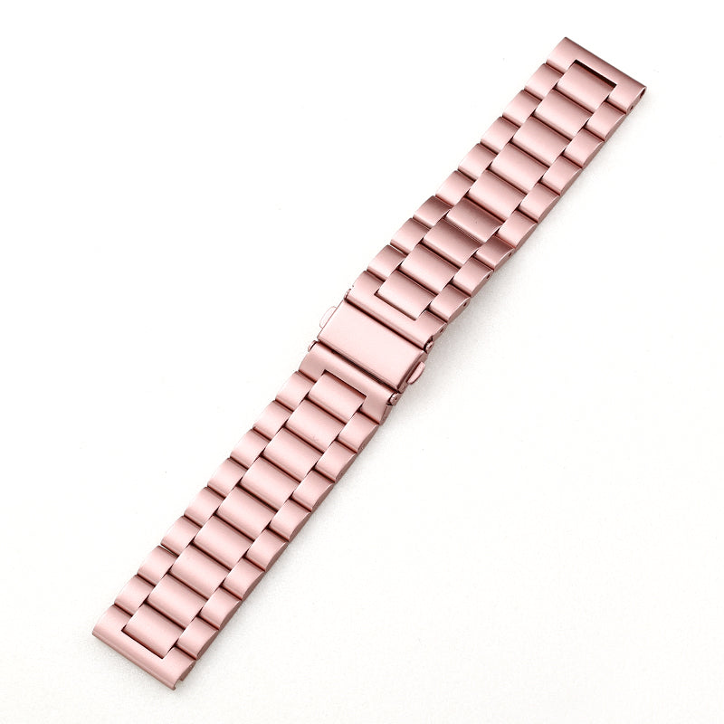 Rose gold stainless steel link watch strap with quick-release mechanism on a white background.