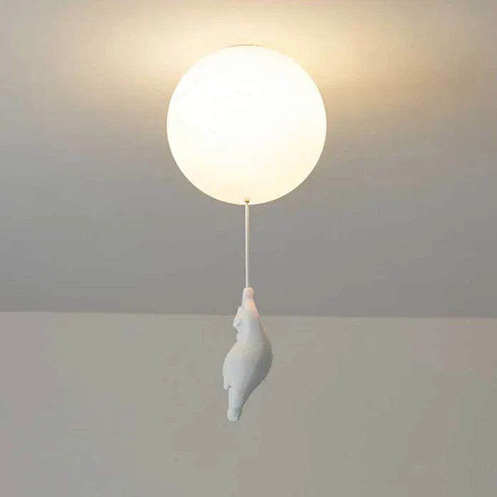 Fitlybuy CloudBear kids' ceiling light: a white LED globe resembling a balloon held by a small hanging bear figure.