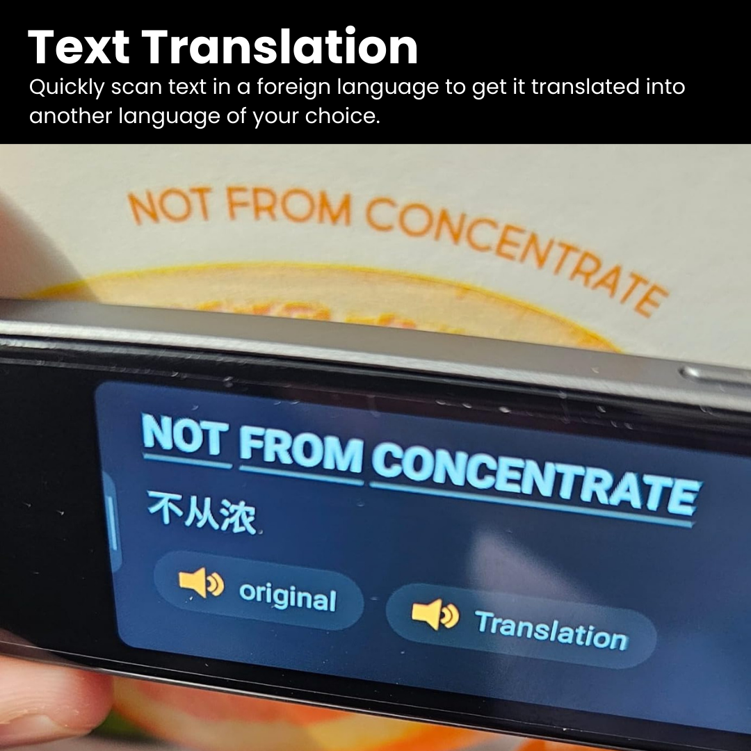 Fitlybuy Smart AI Translator Pen scanning text, showing English and Chinese translation on a digital touchscreen display.
