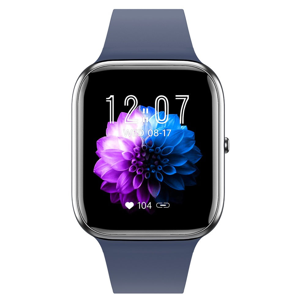 Fitlybuy Kexi-Life Watch 3 Pro with blue strap, silver frame, and digital display showing a flower and heart rate icon.