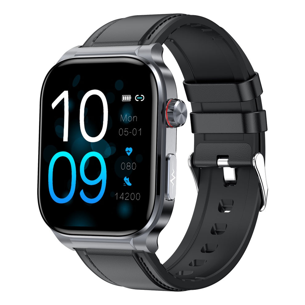 Fitlybuy Kexi-Life Pro 9 smartwatch with black silicone strap, silver case, and health monitoring digital display.