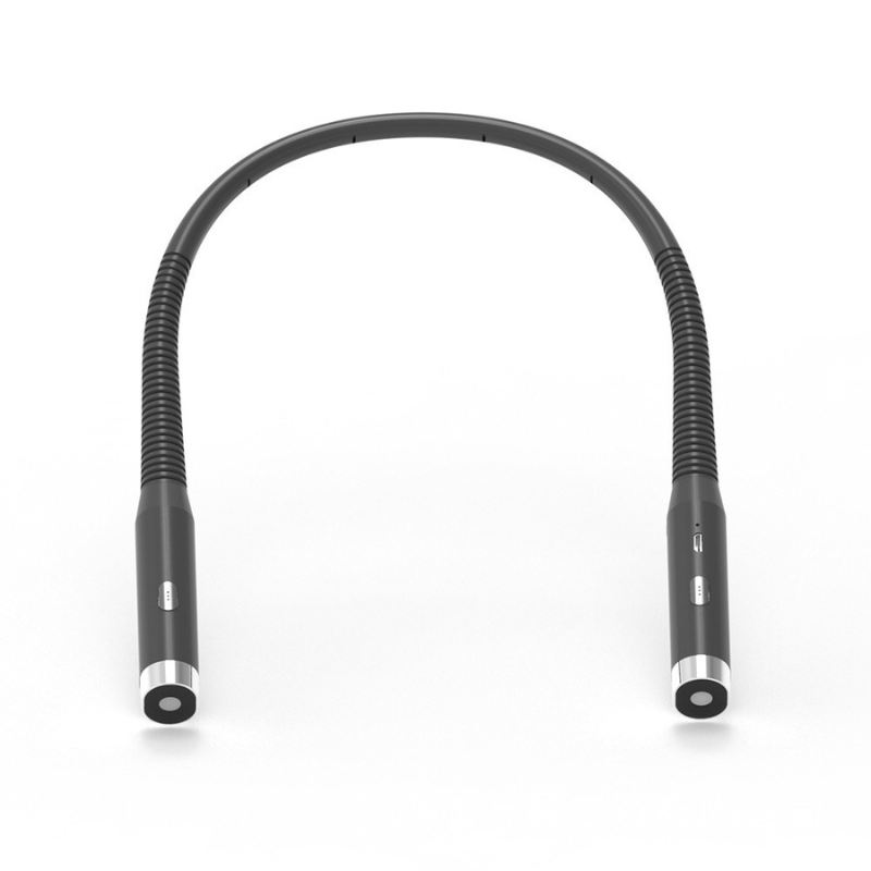 Fitlybuy FlexRead hands-free grey neck reading light with adjustable, USB-rechargeable LED lamp heads.