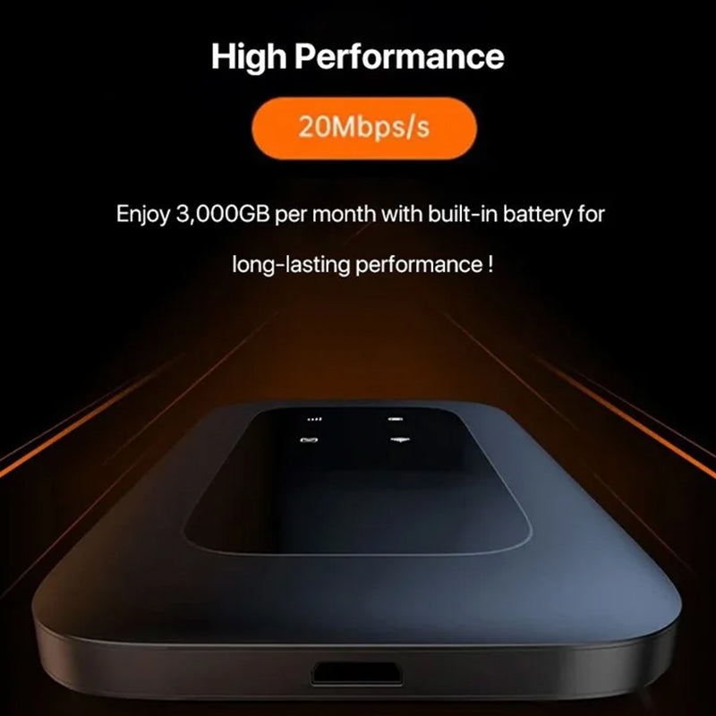 Fitlybuy WiFi Pro: Black portable wireless booster with 20Mbps speed, built-in battery, and signal status indicators.