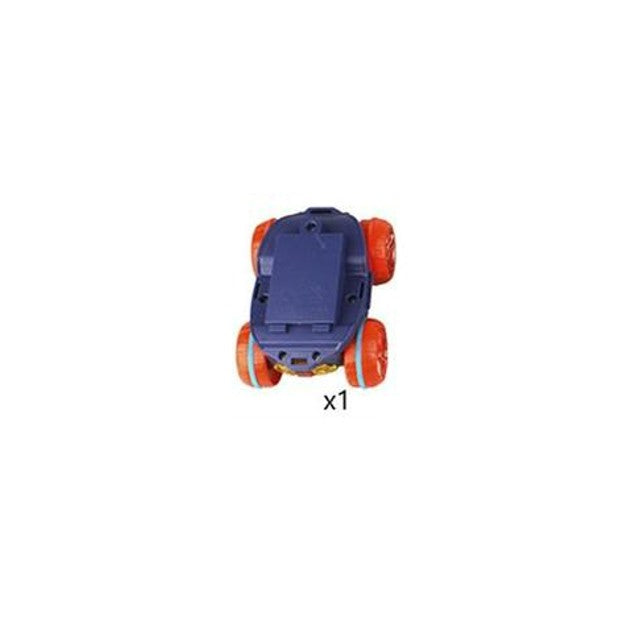 Fitlybuy MagniTrack magnetic car toy with blue body and orange wheels, isolated on white. Includes one toy vehicle.