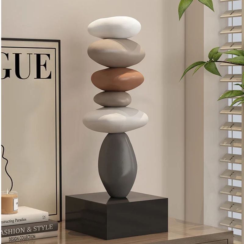 Fitlybuy Balanture Zen sculpture of stacked multicolor smooth stones on a black base, set in a modern home office.