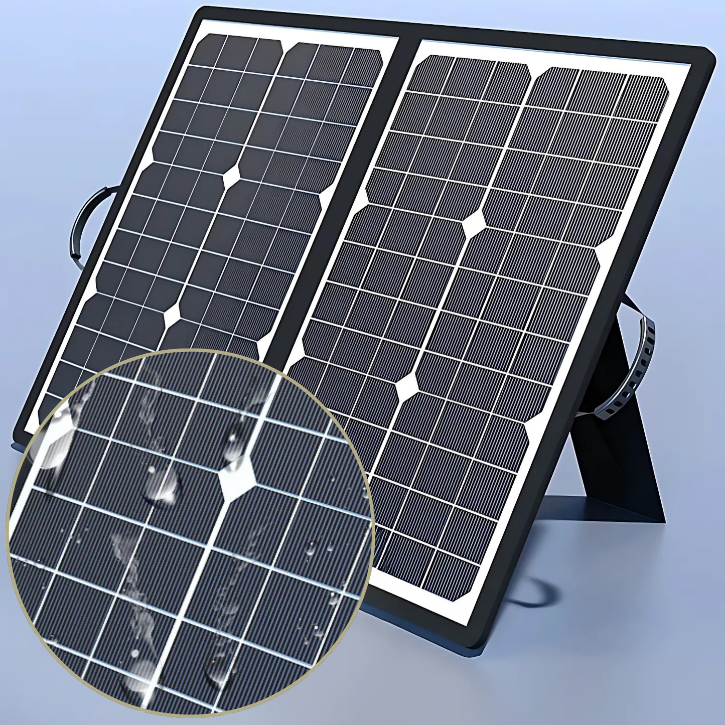 Fitlybuy SolaraX 1000W foldable black solar panel with a water-resistant surface and integrated kickstand.