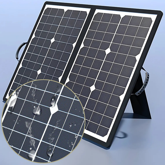 Fitlybuy SolaraX 1000W foldable black solar panel with a water-resistant surface and integrated kickstand.