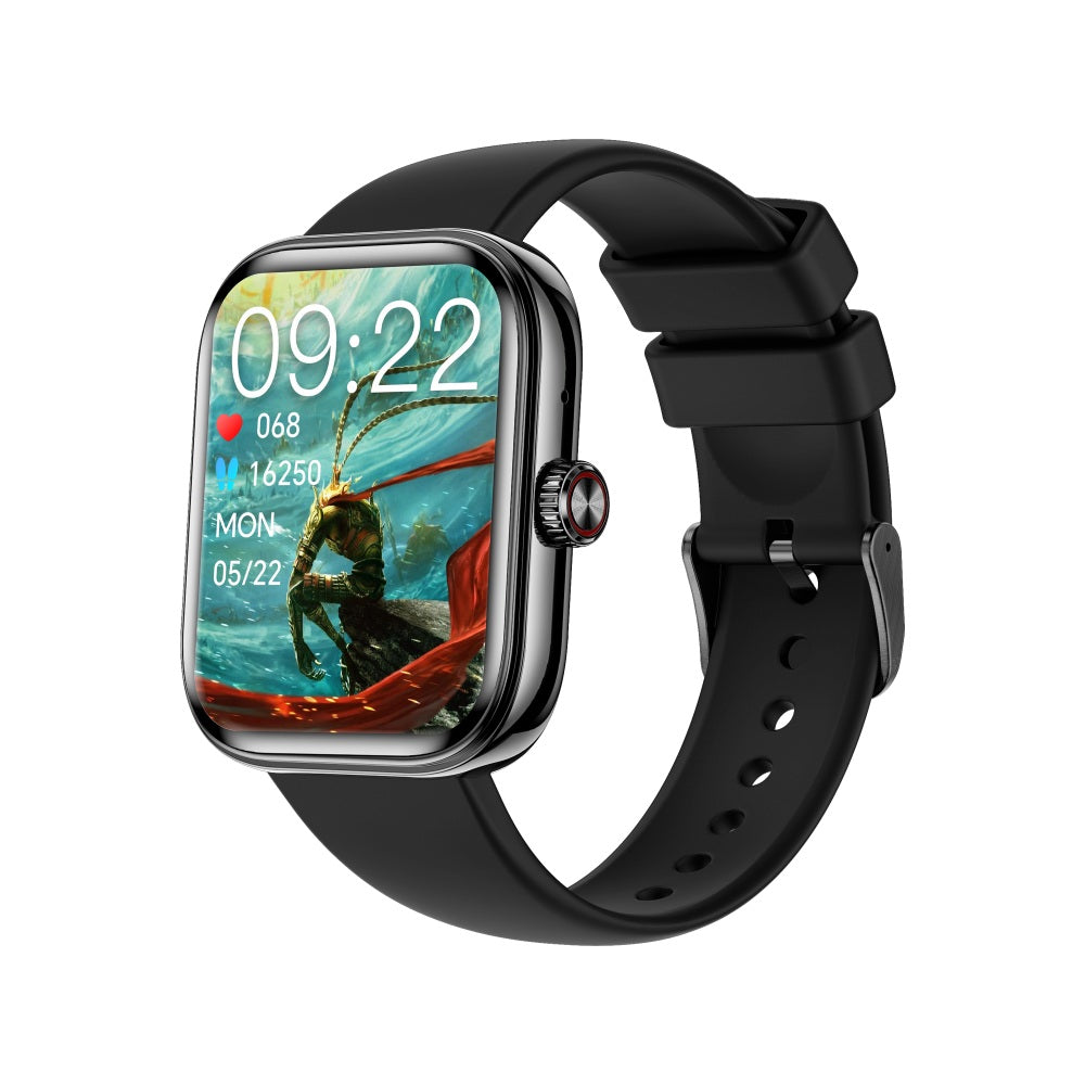 Fitlybuy Kexi-Life HealthPro smartwatch with a black rectangular face, silicone strap, and health monitoring display.