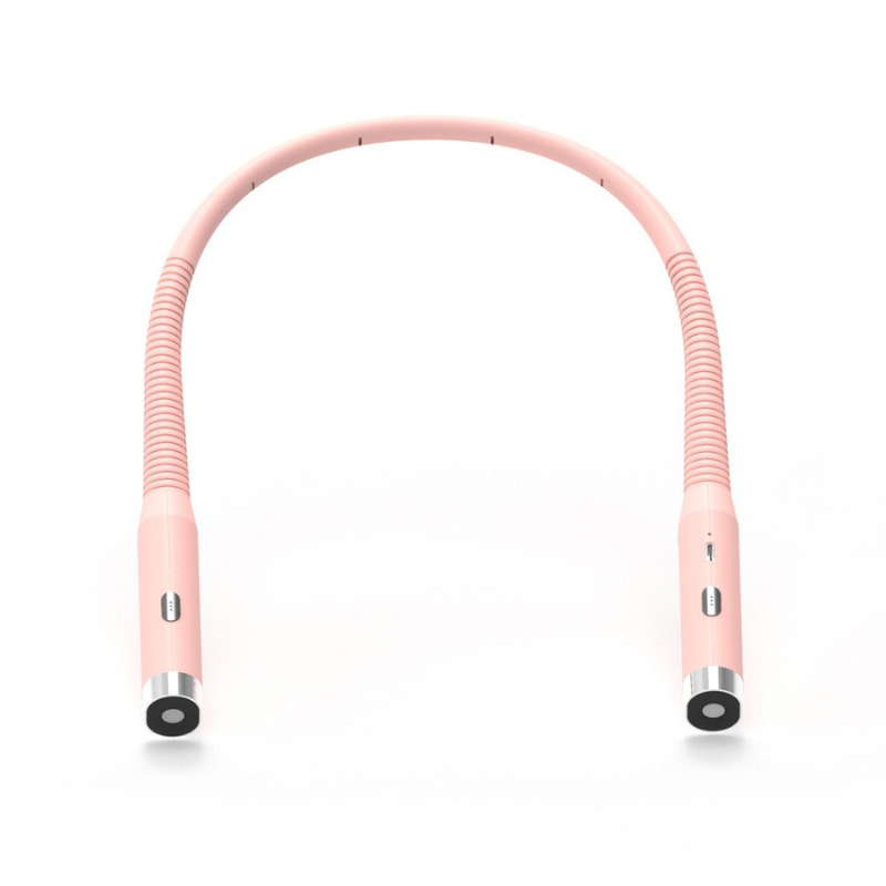 Pink Fitlybuy FlexRead hands-free, USB-rechargeable neck reading light with flexible arms and dual LED light ends.