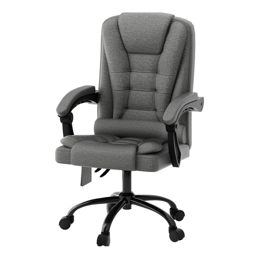 Gray Fitlybuy 2-point massage office chair with ergonomic tufted fabric, black arms, and a rolling five-wheel base.