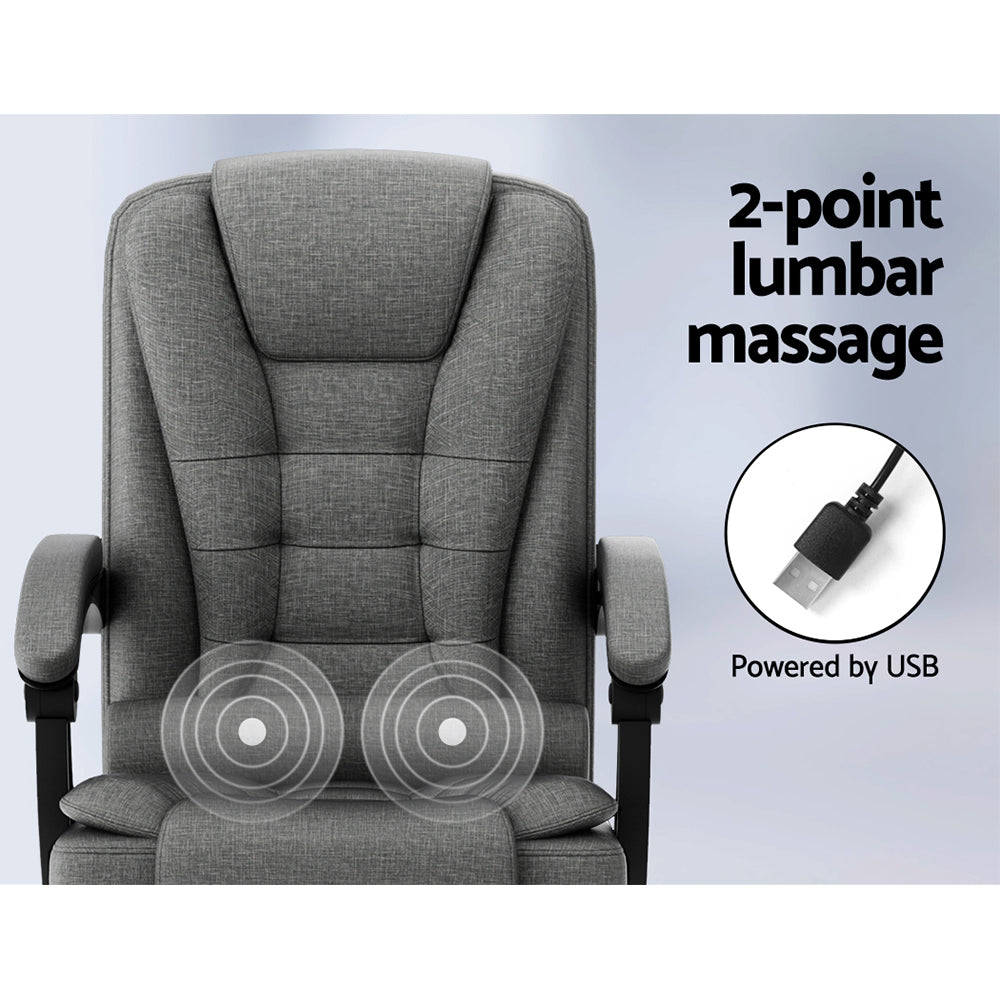 Grey Fitlybuy ergonomic office chair with 2-point USB-powered lumbar massage feature.