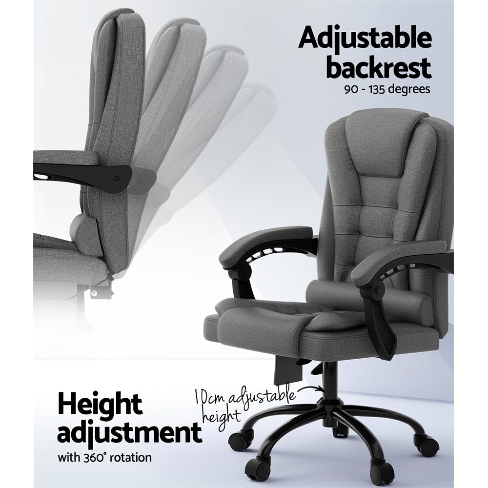 Gray Fitlybuy massage office chair with reclining backrest, adjustable height, and ergonomic design on white background.