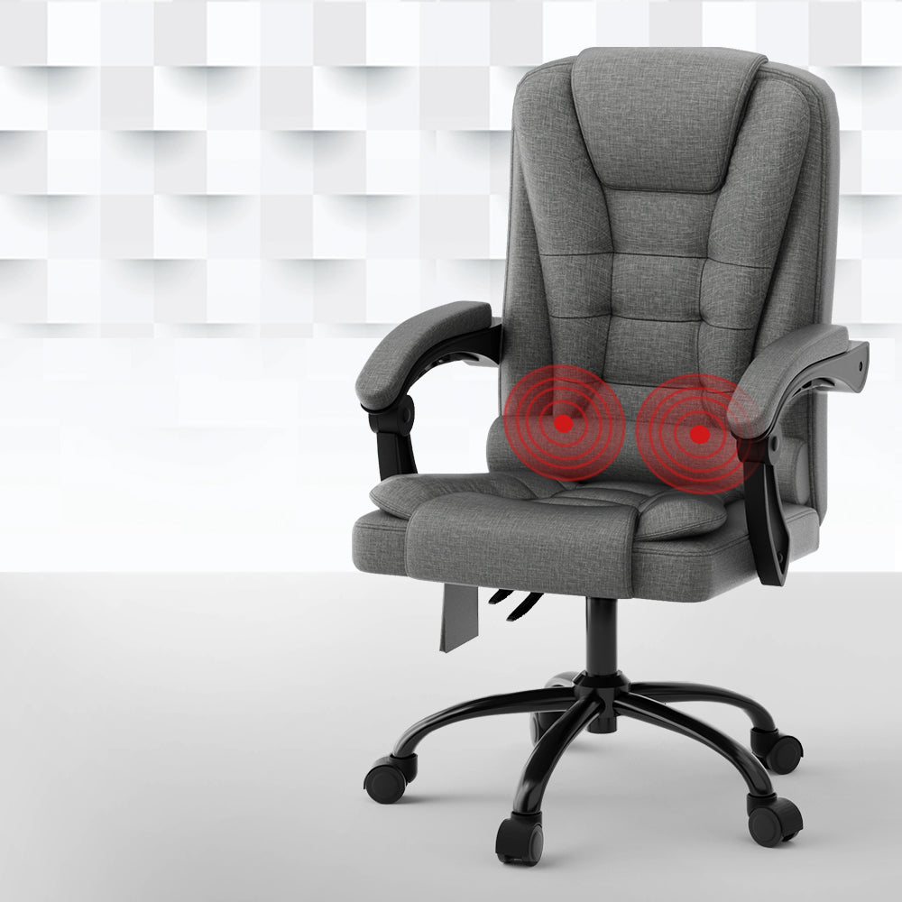 Grey Fitlybuy ergonomic office chair with padded cushions and two-point red massage indicators on a black base.