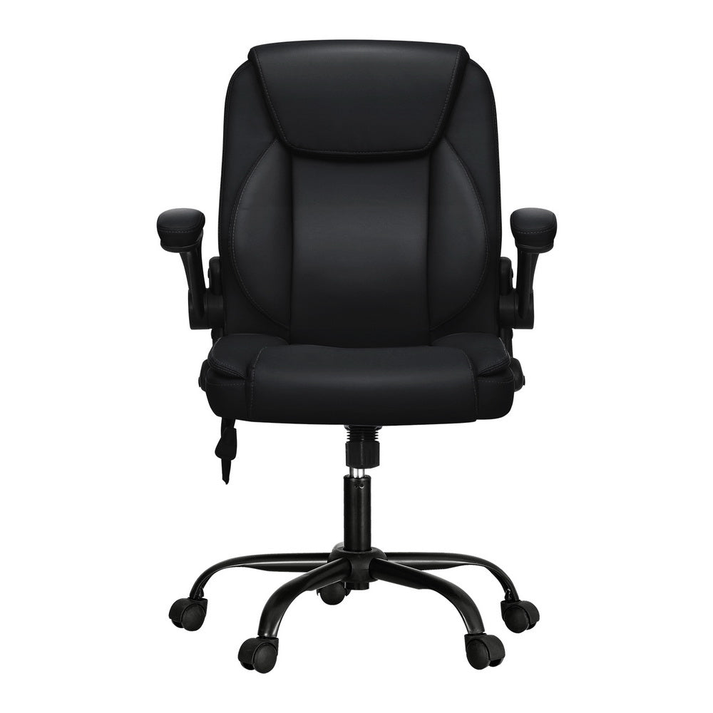 Fitlybuy black ergonomic office chair with massage points, flip-up arms, and a swivel base on wheels.