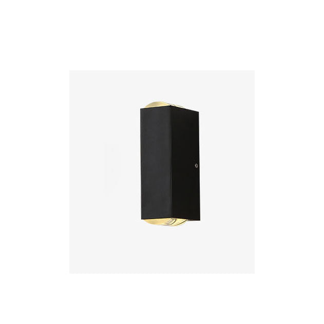 Fitlybuy rectangular black aluminum waterproof LED outdoor wall light with upward and downward warm light glow.