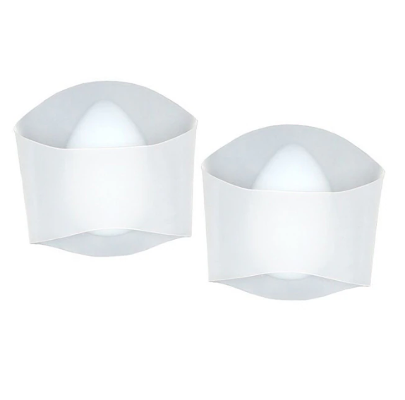 Two white silicone arch support bands for flat feet, featuring ComfortFlex cushioning against a white background.