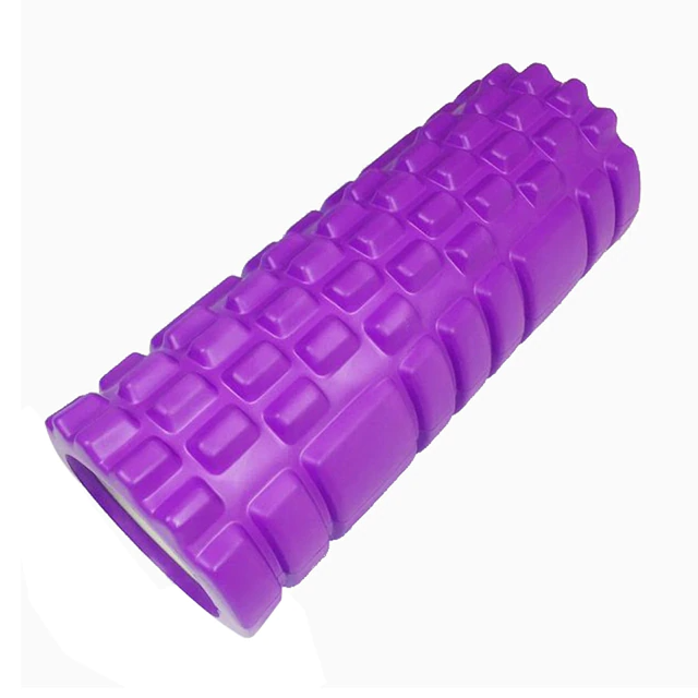 Purple Fitlybuy textured yoga foam roller with FlexTech grid design for deep tissue massage on a white background.