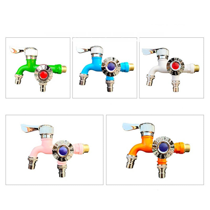 Five colored Fitlybuy ArcticFlow outdoor taps with dual frost protection and metal lever handles.