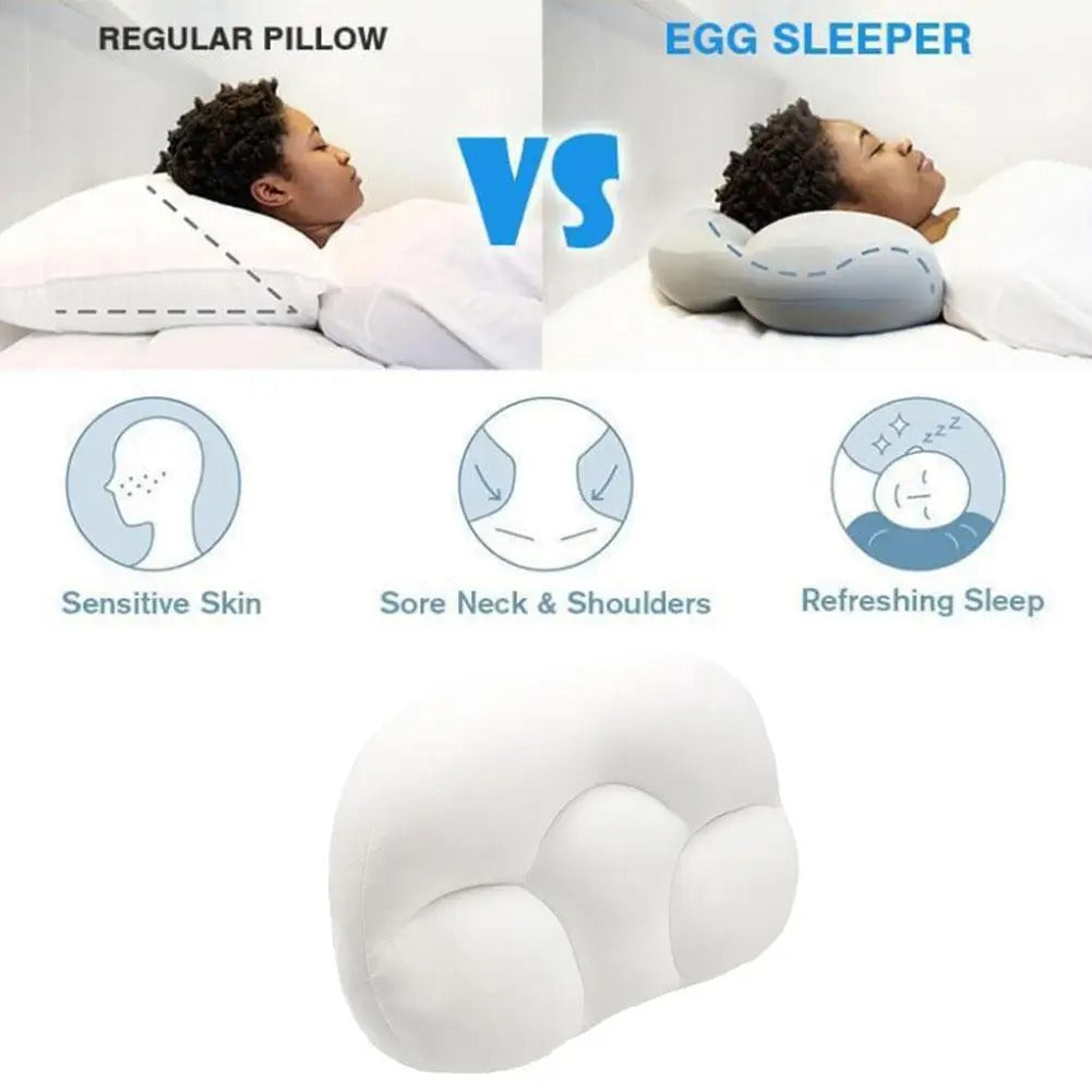 Fitlybuy 3D cloud neck pillow vs. regular pillow, showing adaptive foam comfort for neck pain and better sleep.