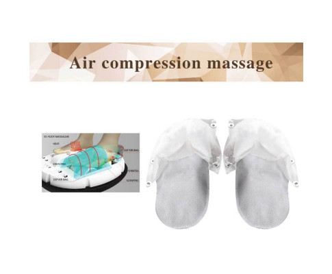 Fitlybuy 3D Shiatsu foot massager with air compression and heat features shown in a technical diagram.
