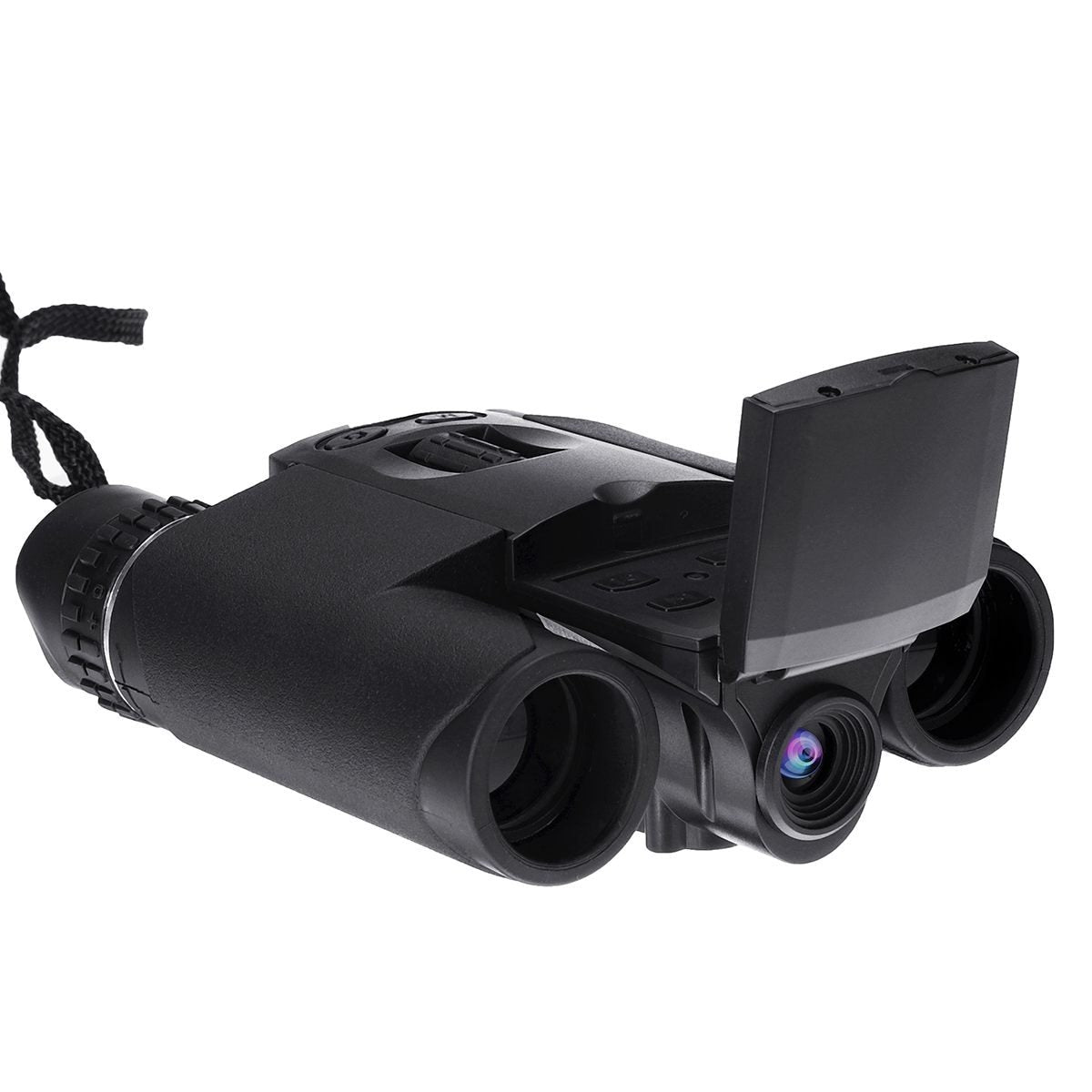 Black Fitlybuy binoculars with a built-in camera, 10x zoom lens, and a flip-up digital display screen.