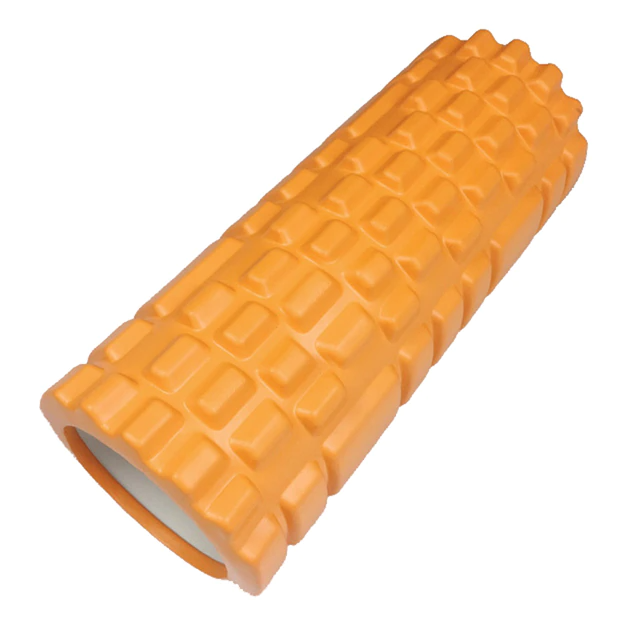 Orange Fitlybuy yoga foam roller with textured, grid-pattern FlexTech surface for deep tissue massage.