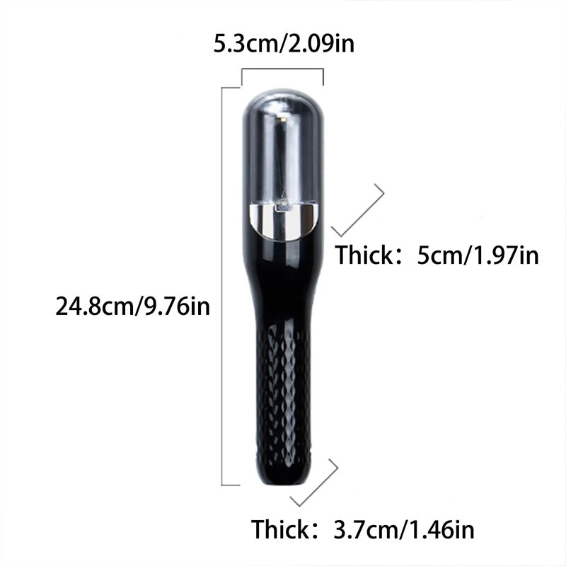 Fitlybuy black automatic split-end hair trimmer with precision technology, featuring labeled dimensions on white background.