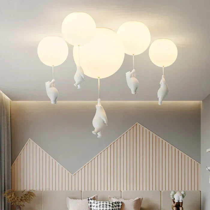 Fitlybuy CloudBear LED ceiling light for nursery: white glowing balloon shades held by cute bear figures.