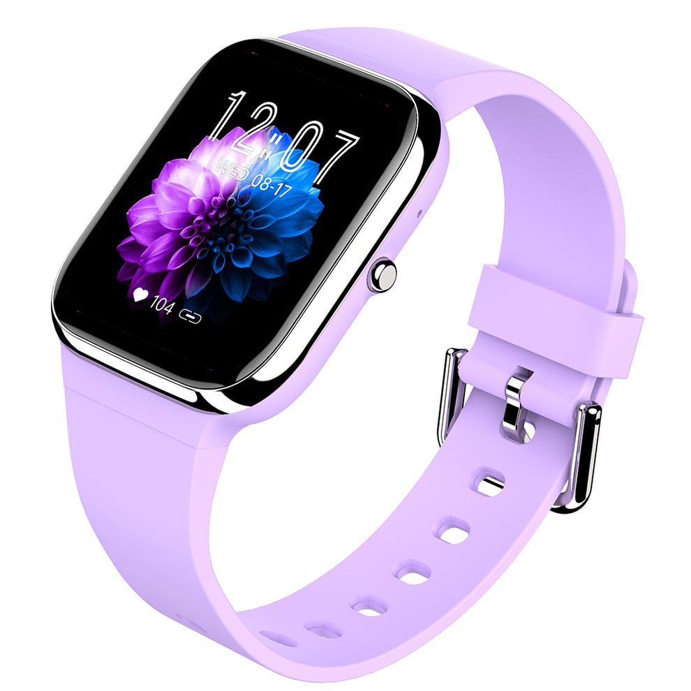 Fitlybuy Kexi-Life Watch 3 Pro: Lavender purple smartwatch with health tracking, square screen, and silicone band.