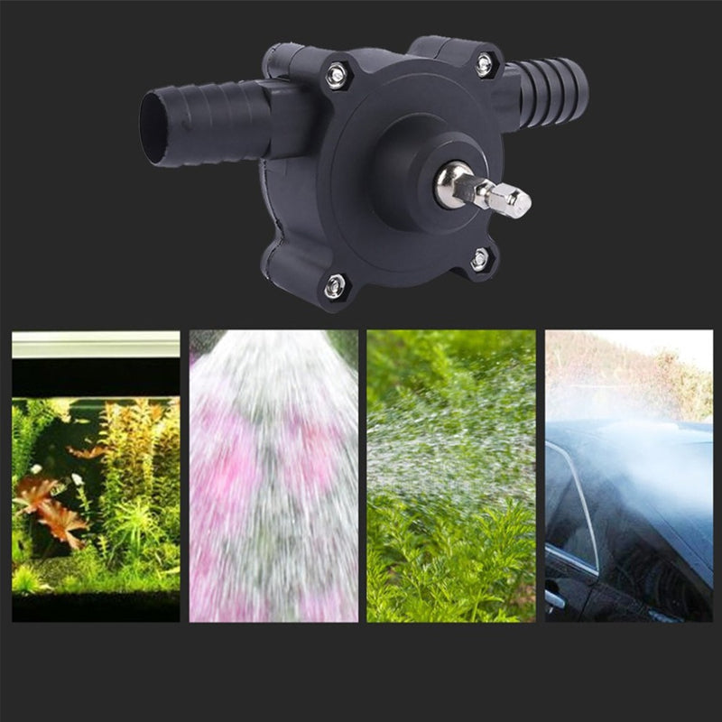 Fitlybuy black battery-free self-priming drill-powered transfer pump for gardens, aquariums, and car washing.