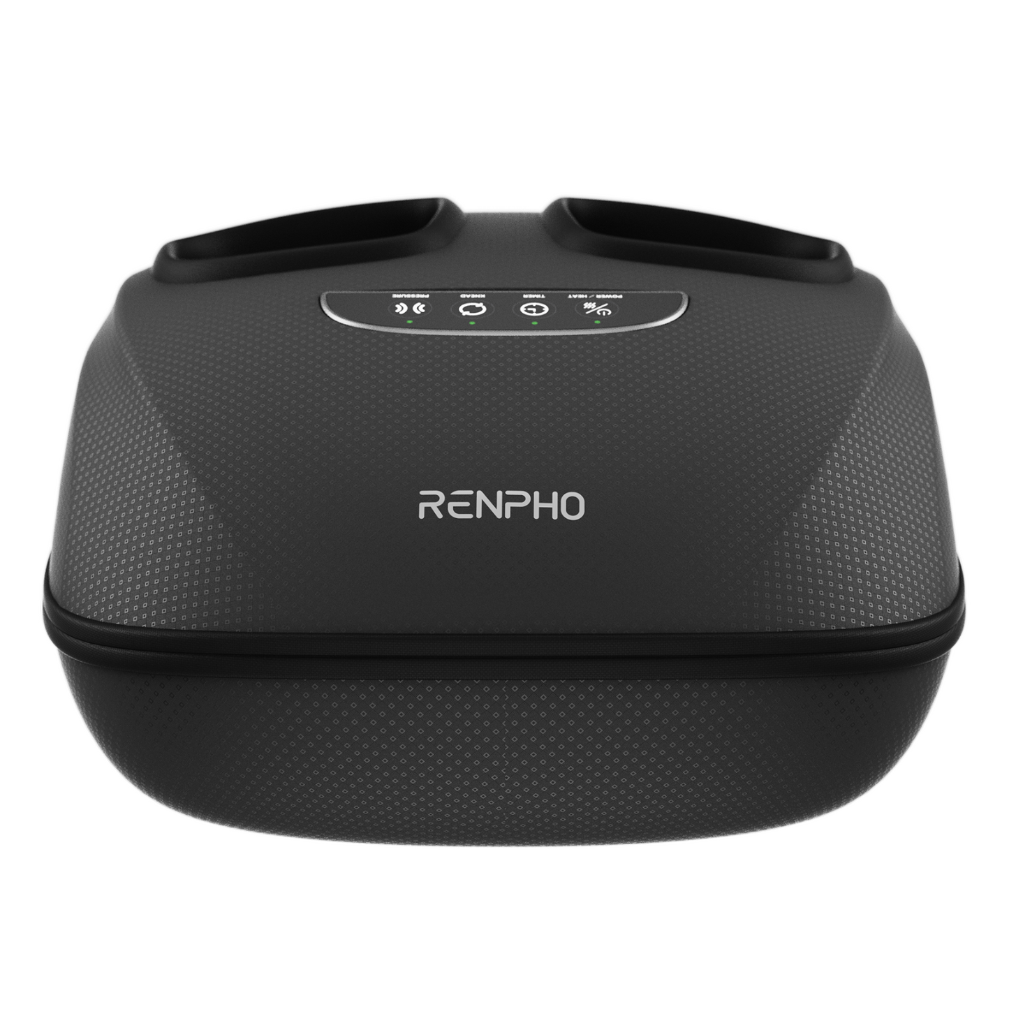 Black Renpho Solheel foot massager with textured finish, two foot slots, and a top-mounted control panel.