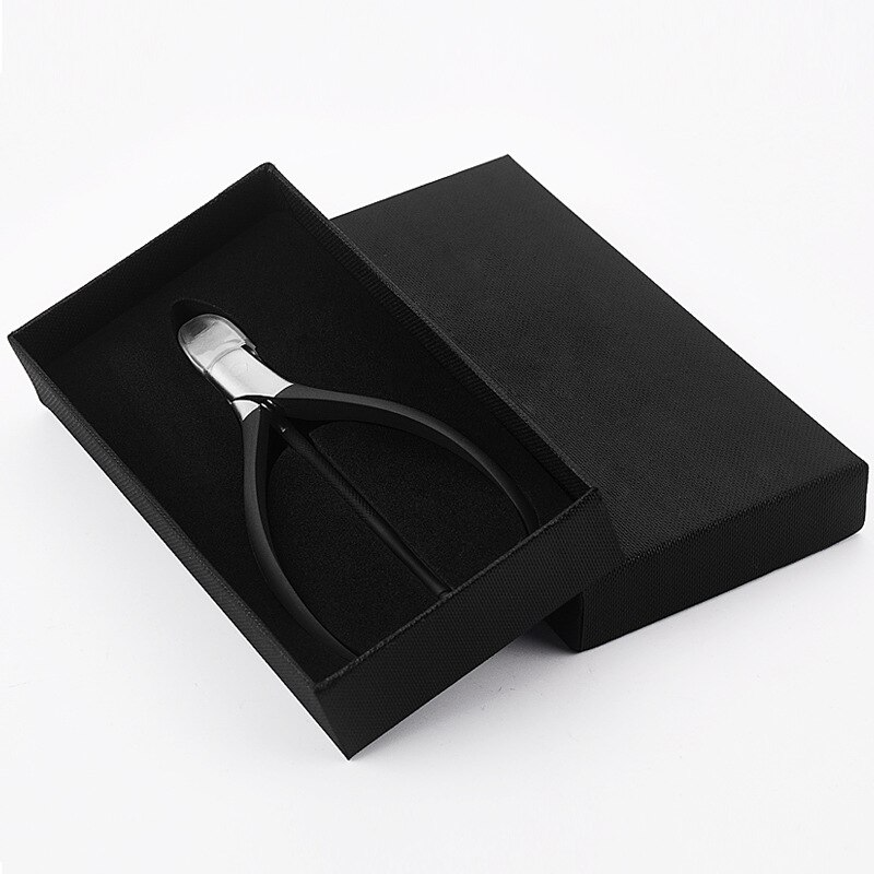 Fitlybuy NailCutter Pro silver and black ingrown toenail clippers in an open black gift box on a white background.