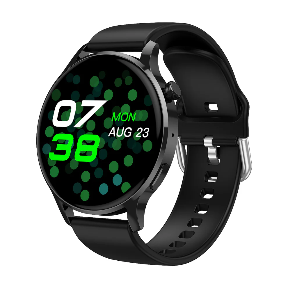 Fitlybuy Kexi-Life Watch 3 Pro black smartwatch with round display, health sensors, and silicone strap.