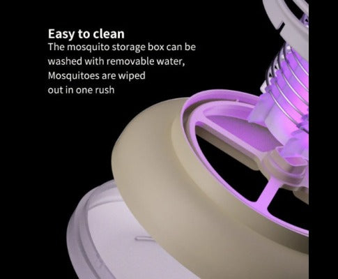 Fitlybuy bug zapper with purple UV light, showing the removable, easy-to-clean beige base and electric grid.
