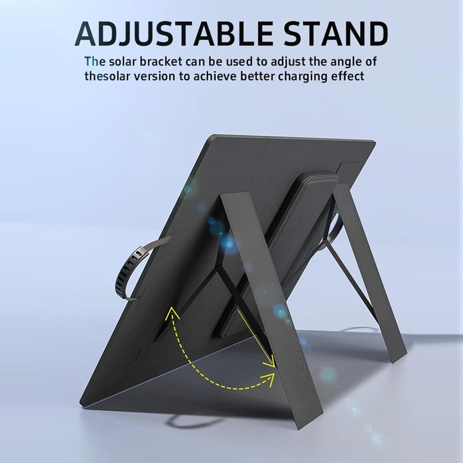 Fitlybuy SolaraX 1000W foldable black solar panel with an adjustable kickstand for optimal sun positioning.