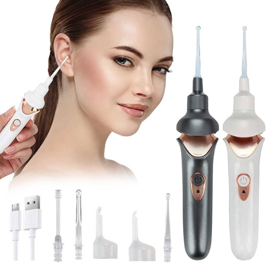 Fitlybuy painless ear wax removal kit in black and white with SafeClean technology and various interchangeable tips.